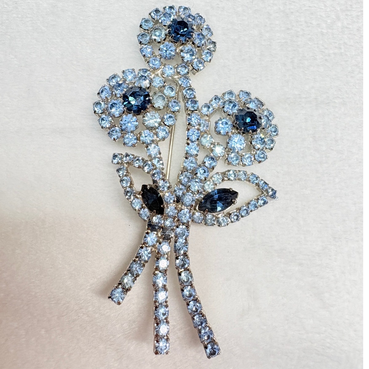 Midcentury American Rhinestone Brooch & Earrings Set, Aqua & Montana Blue